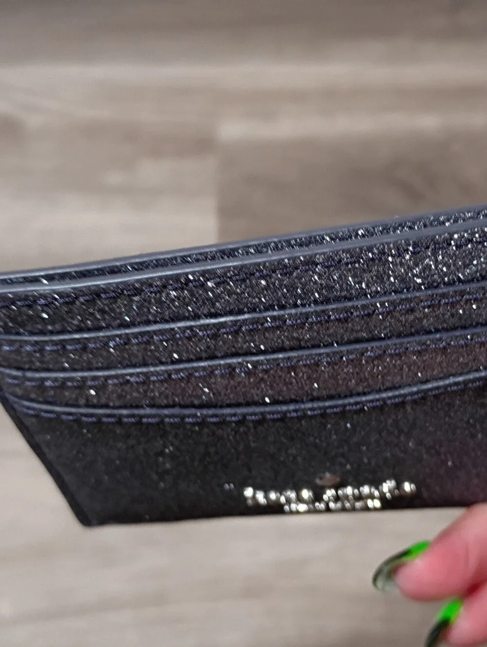 Kate Spade Classic Casual Silver Grey Sparkle Glitter Card Holder Mini Wallet
